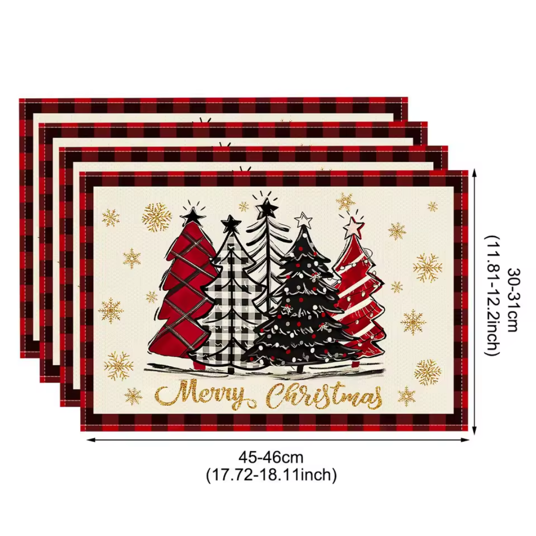 Christmas Linen Placemats Set (4 Pieces) – Merry Christmas Collection