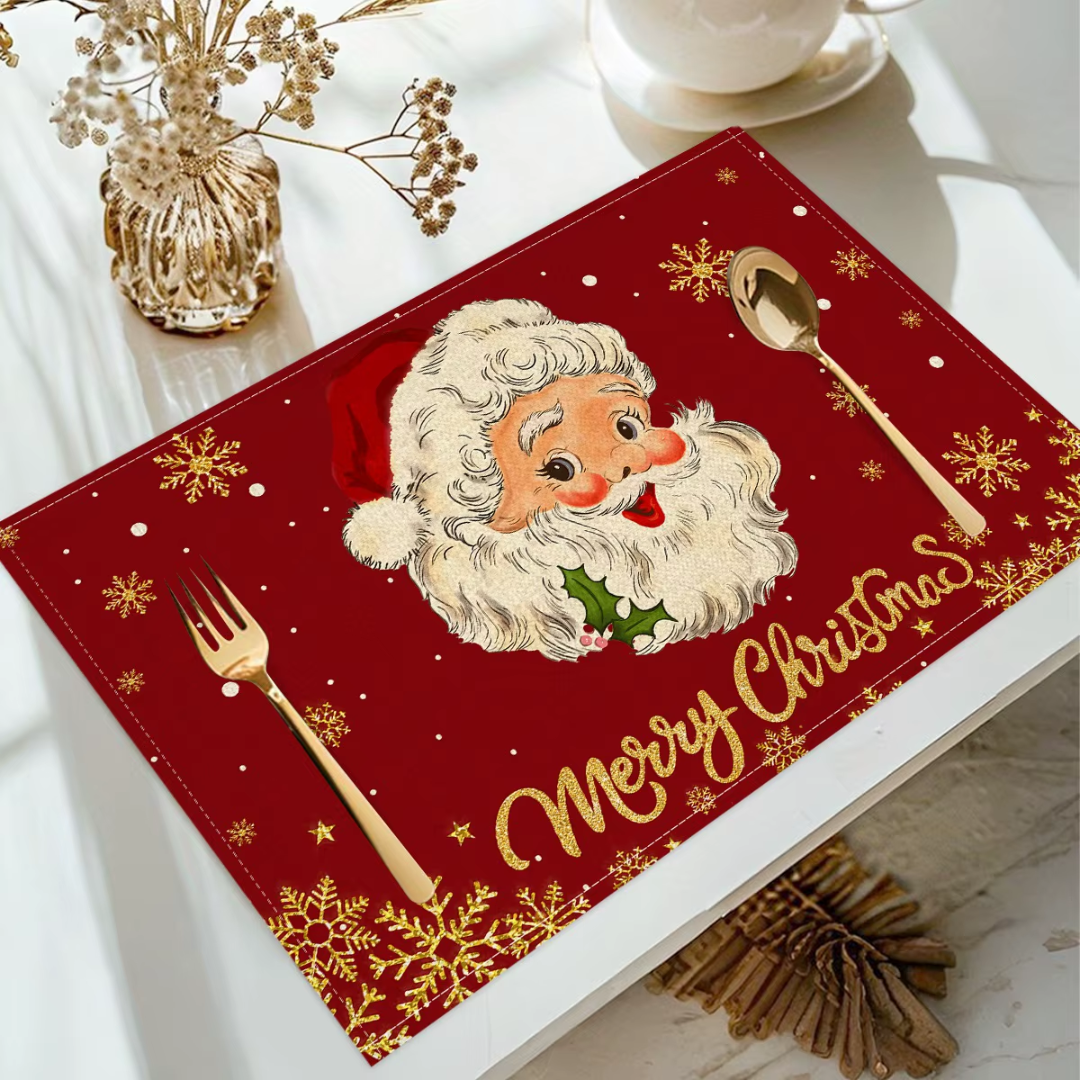 Christmas Linen Placemats Set (4 Pieces) – Merry Christmas Collection