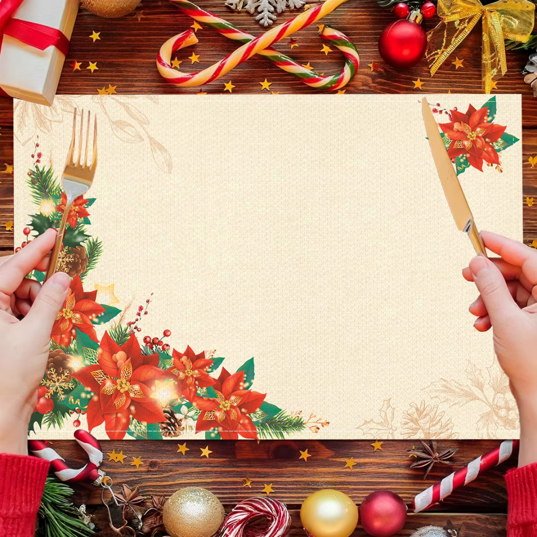 Christmas Linen Placemats Set (4 Pieces) – Merry Christmas Collection