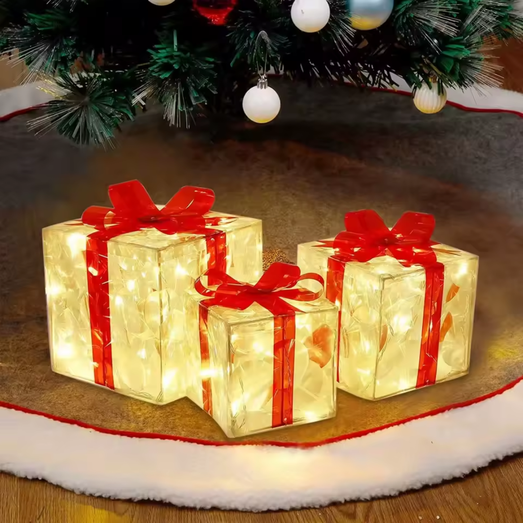 Christmas LED Gift Box Lights Set (3 Pieces) – Glowing Holiday Present Decorations