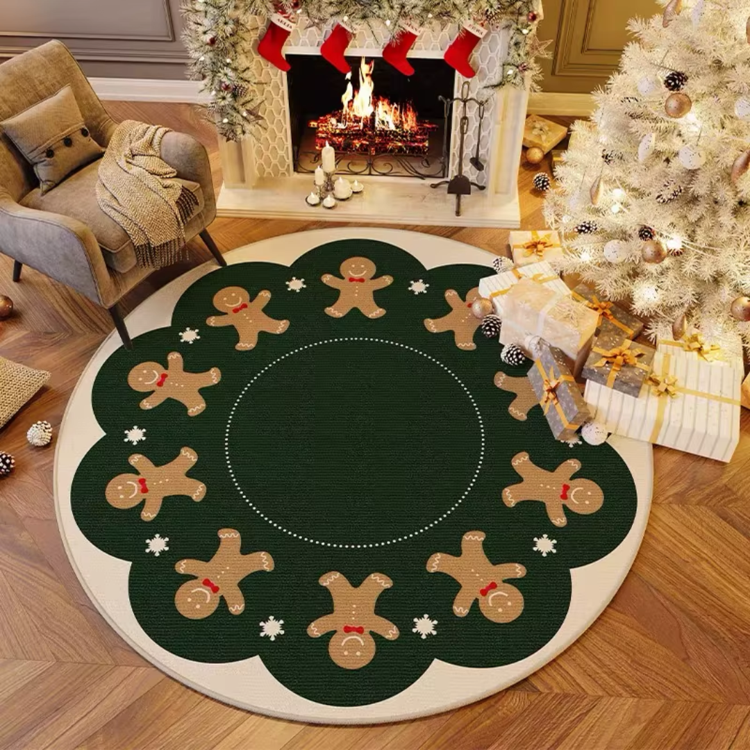 Christmas Round Rug – Gingerbread & Plaid Ornament Collection