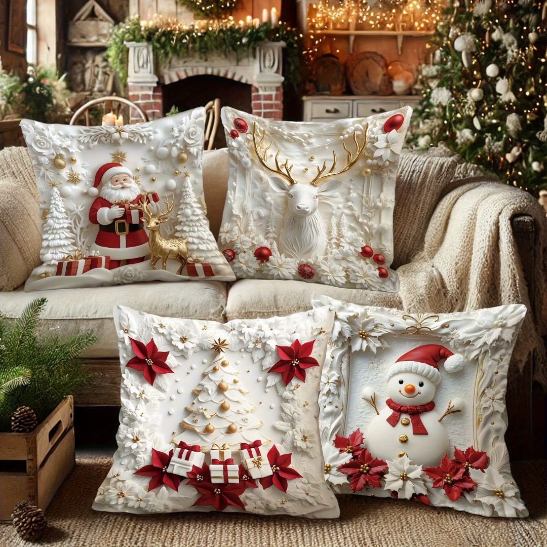 Christmas Pillow Covers (45×45 cm) – 2D Holiday Relief Collection