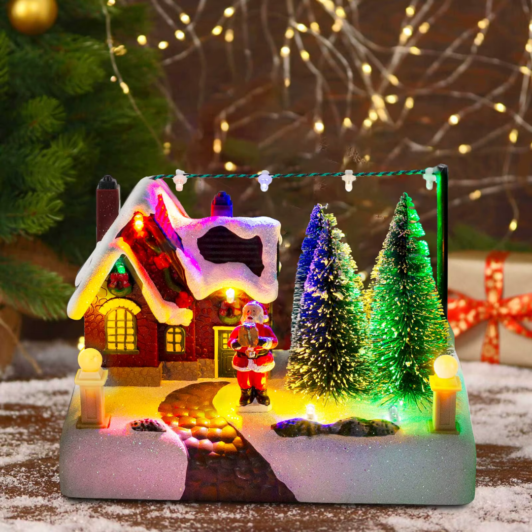 LED Christmas Village Scene – Santa’s Snowy Cottage