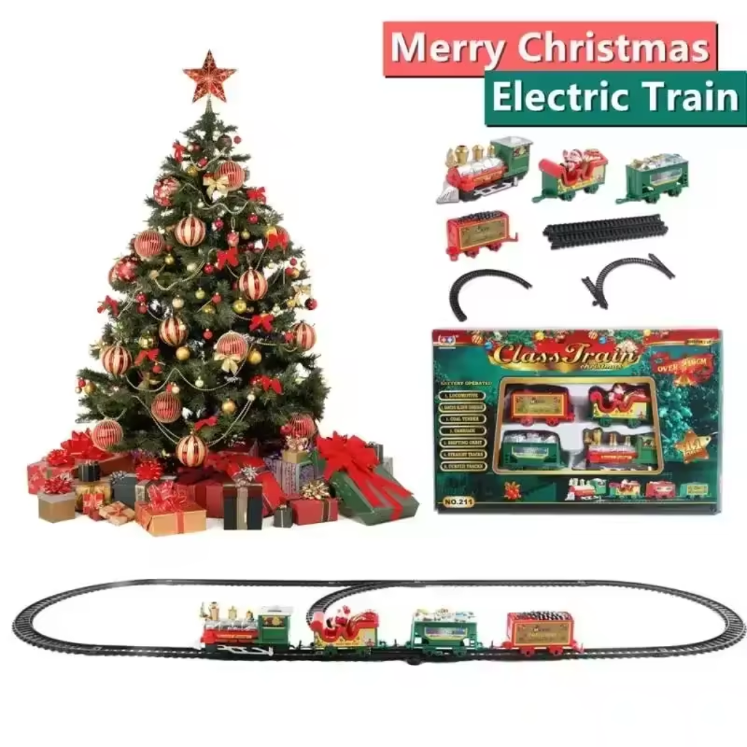 Classic Christmas Electric Train Set for Tree – Battery-Powered Track (216 cm) | Holiday Decoration & Kids Toy