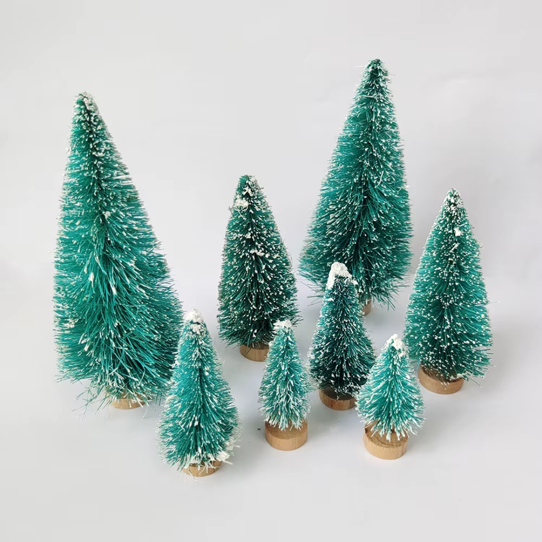 Mini Frosted Christmas Trees – 8-Piece Set | Tabletop Holiday Decor