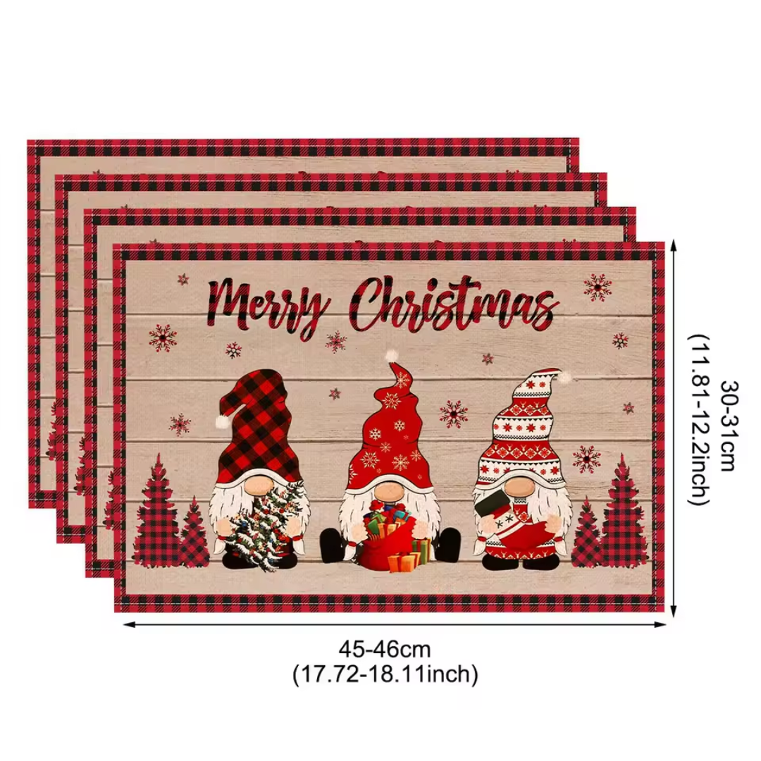 Christmas Linen Placemats Set (4 Pieces) – Merry Christmas Collection