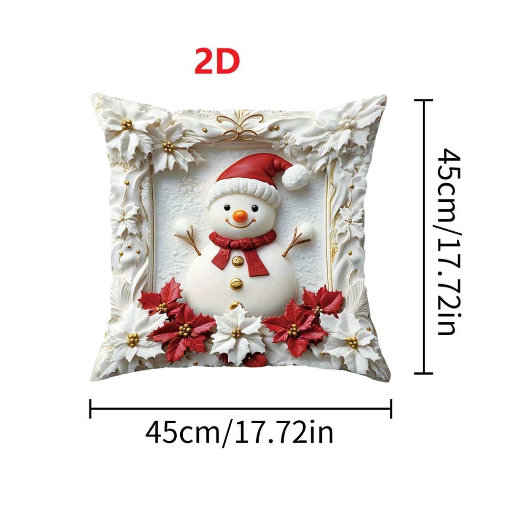 Christmas Pillow Covers (45×45 cm) – 2D Holiday Relief Collection