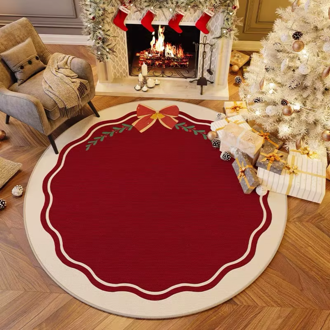 Christmas Round Rug – Gingerbread & Plaid Ornament Collection