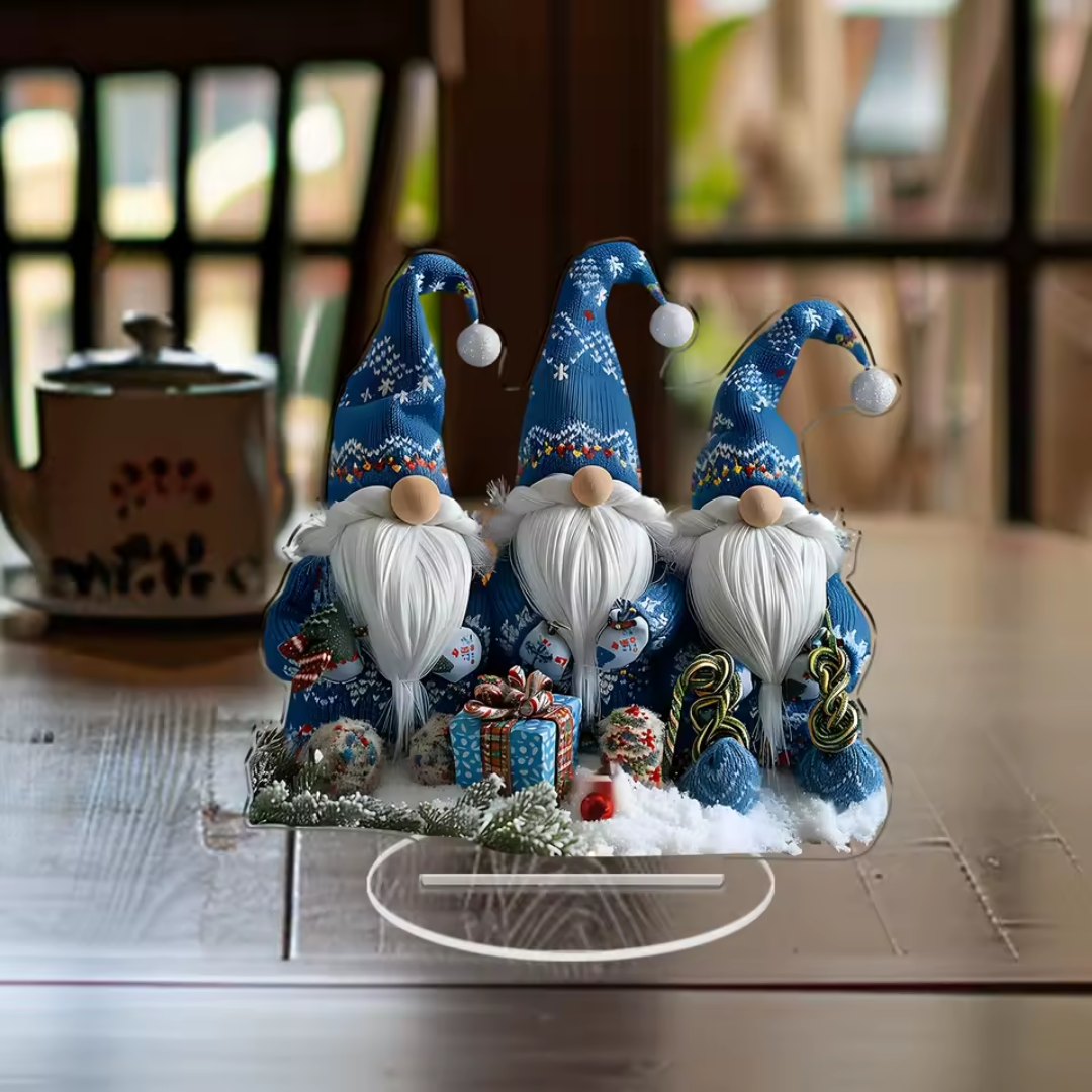Nordic Blue Christmas Gnomes — Acrylic LED Tabletop Decoration