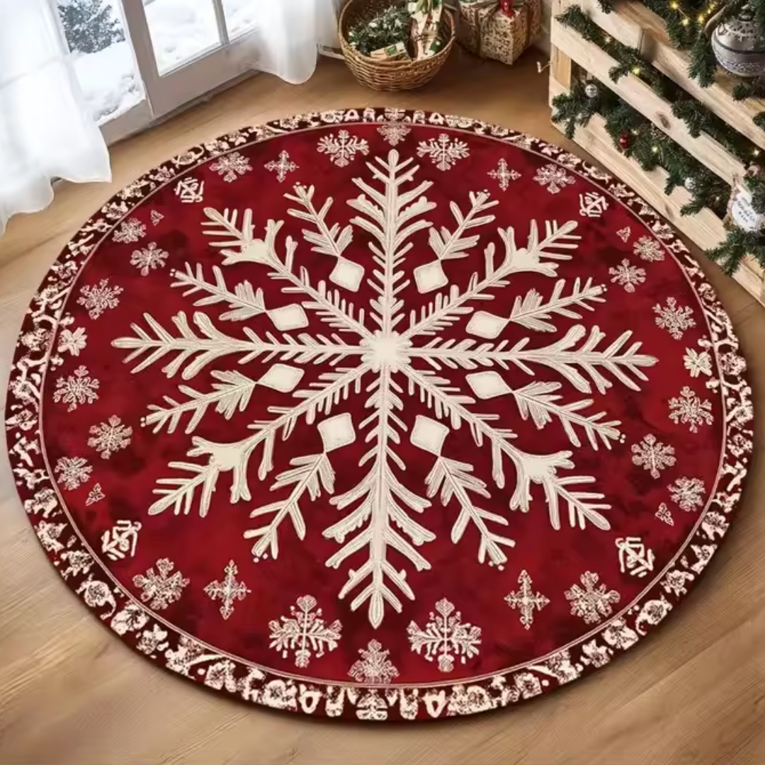 Christmas Round Rug – Festive Snowflake & Tree Collection