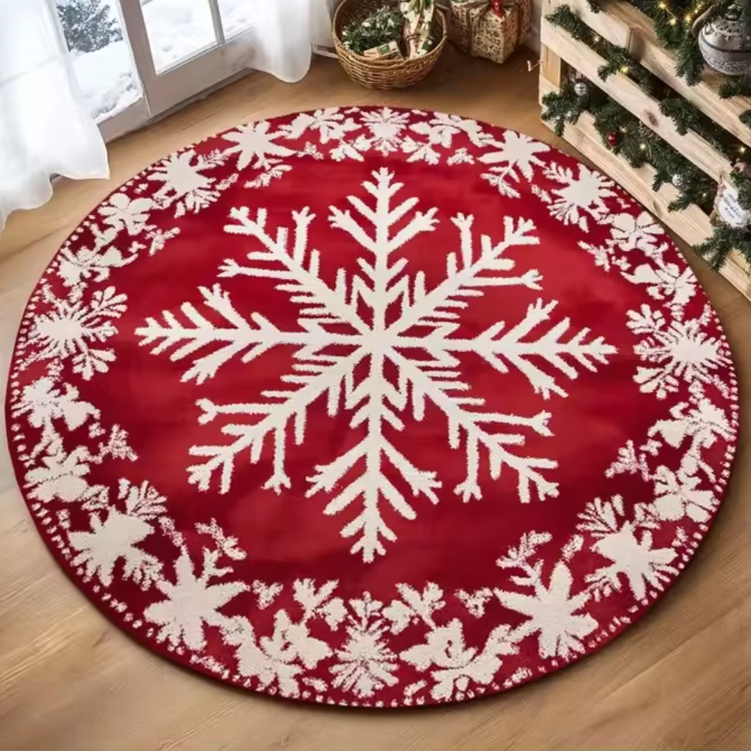 Christmas Round Rug – Festive Snowflake & Tree Collection