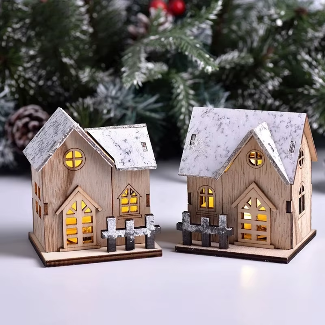 Wooden LED Christmas Houses Set (3 Pieces) – Nordic Village Light Décor