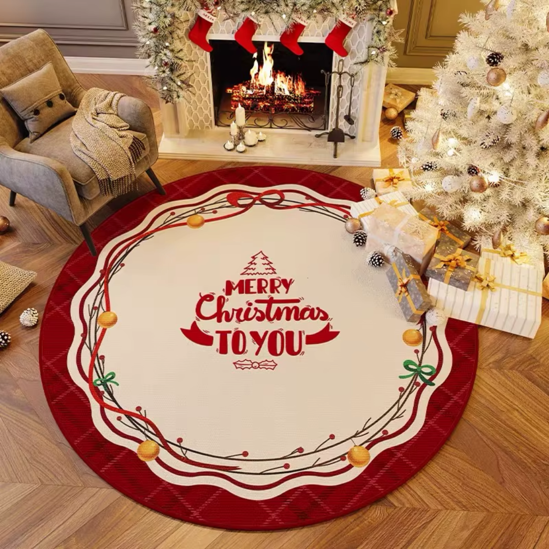 Christmas Round Rug – Gingerbread & Plaid Ornament Collection
