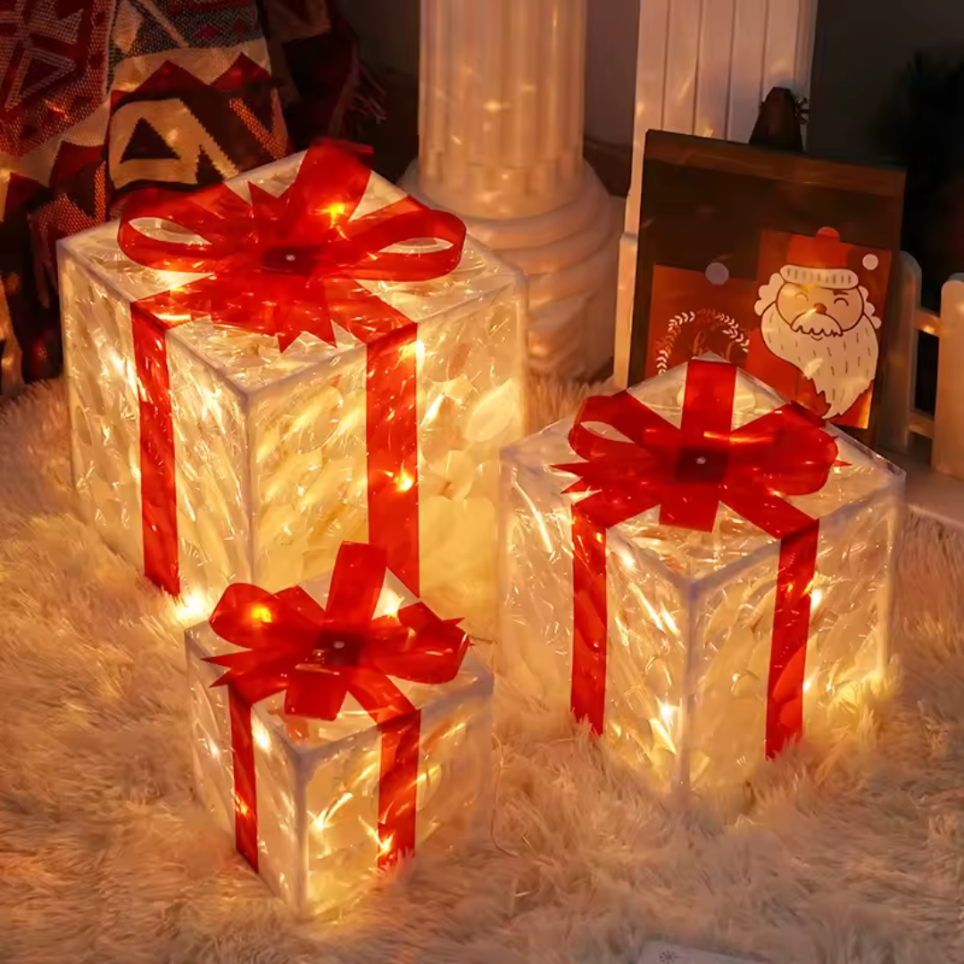 Christmas LED Gift Box Lights Set (3 Pieces) β Glowing Holiday Present Decorations