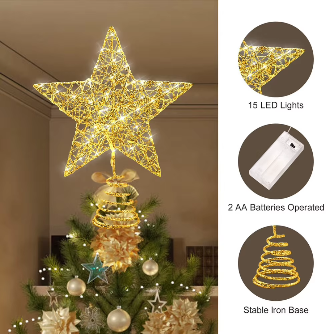 LED Christmas Tree Star Topper β Gold & Silver Holiday Decor