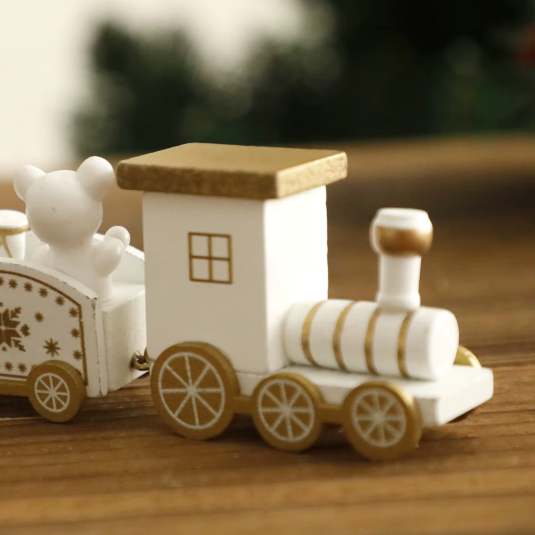 White Wooden Christmas Train – 4-Car Mini Decor
