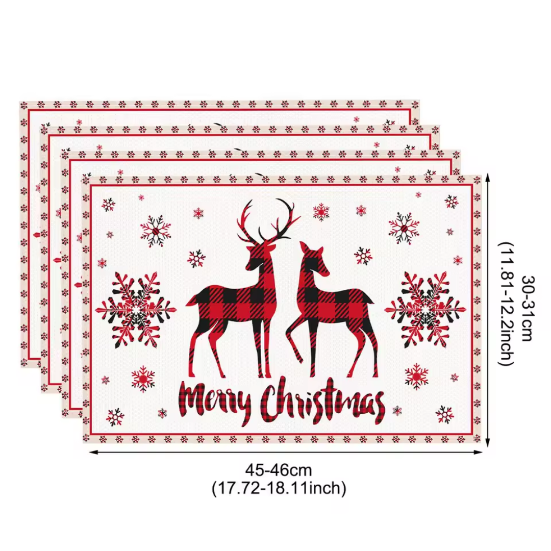 Christmas Linen Placemats Set (4 Pieces) – Merry Christmas Collection