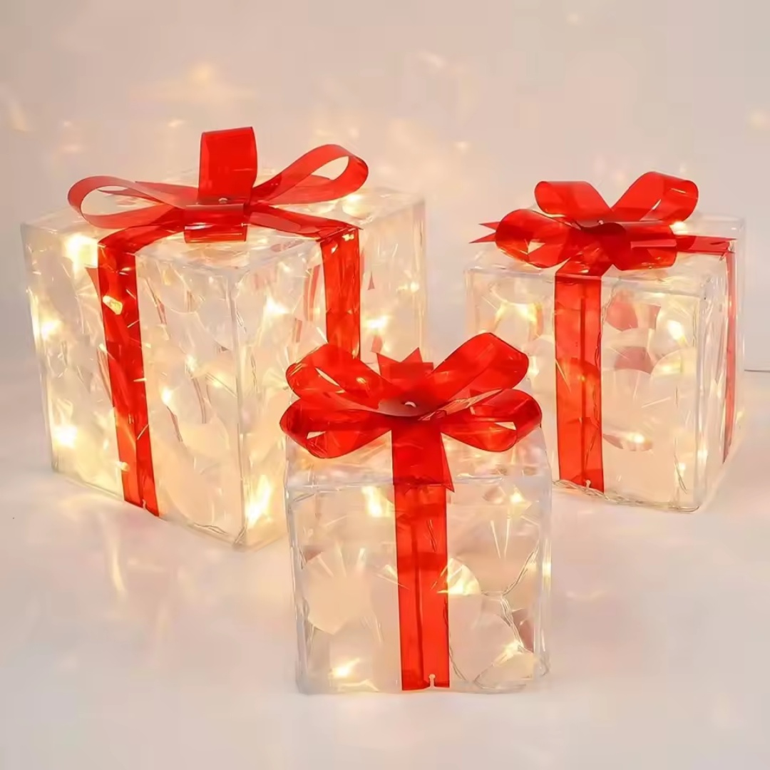 Christmas LED Gift Box Lights Set (3 Pieces) β Glowing Holiday Present Decorations