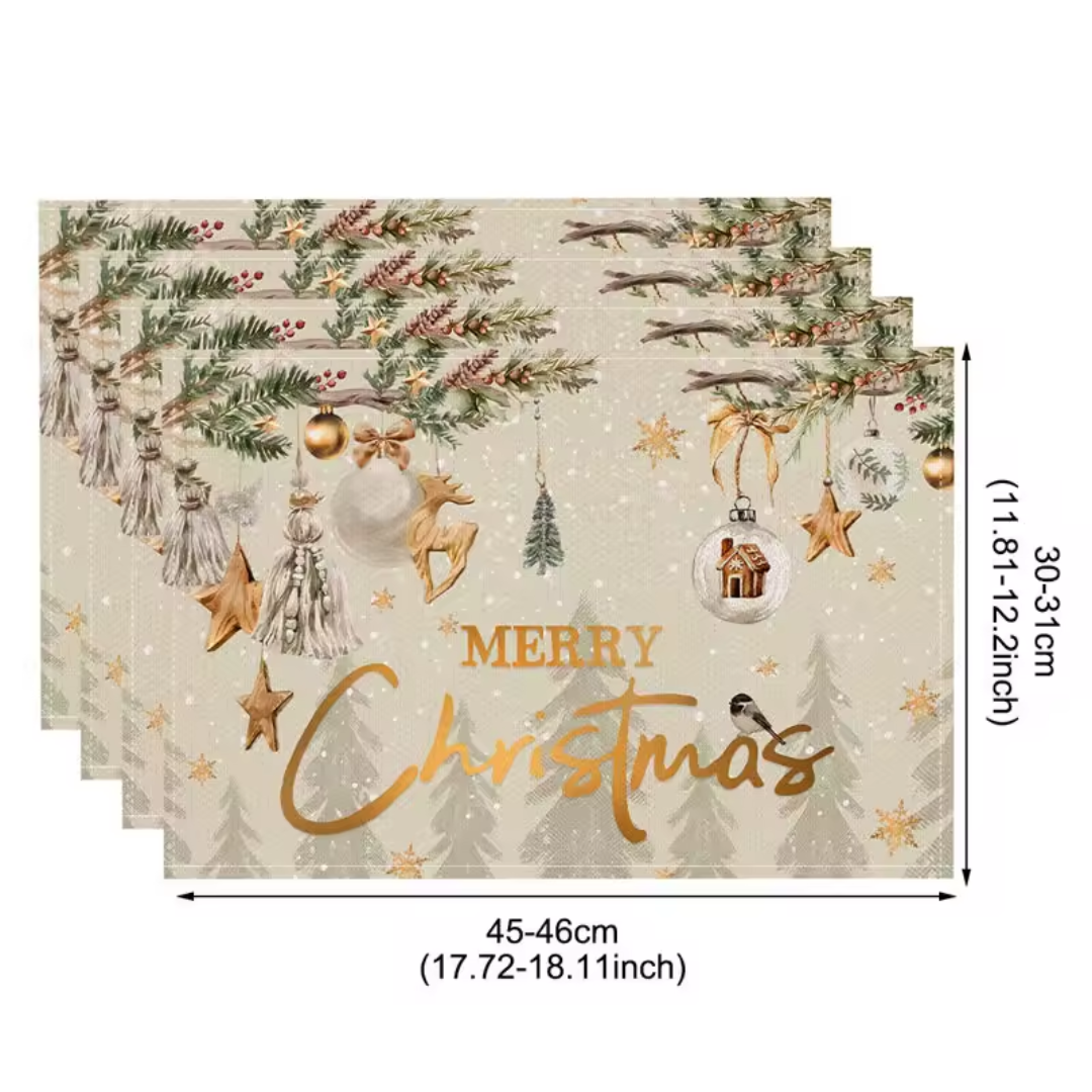 Christmas Linen Placemats Set (4 Pieces) – Merry Christmas Collection
