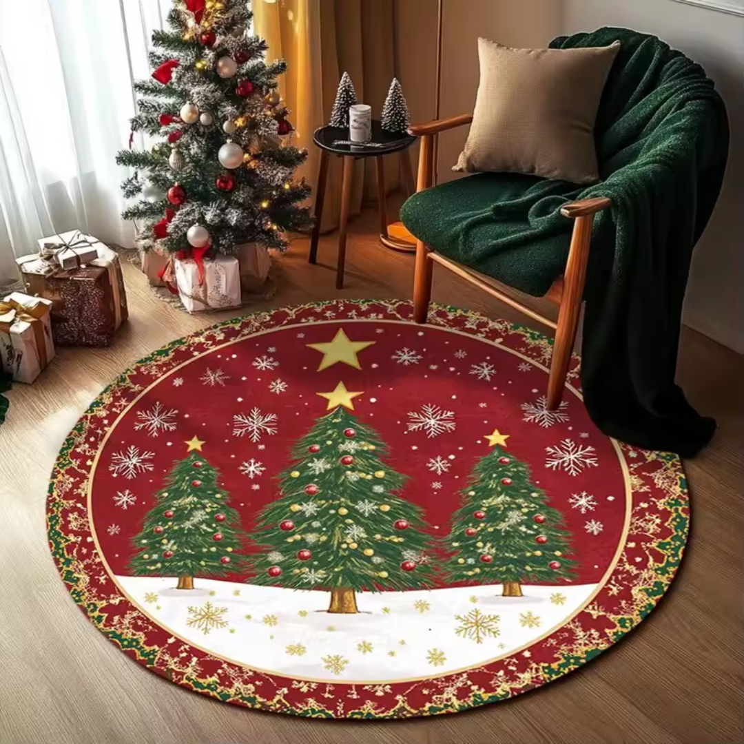 Christmas Round Rug β Festive Snowflake & Tree Collection