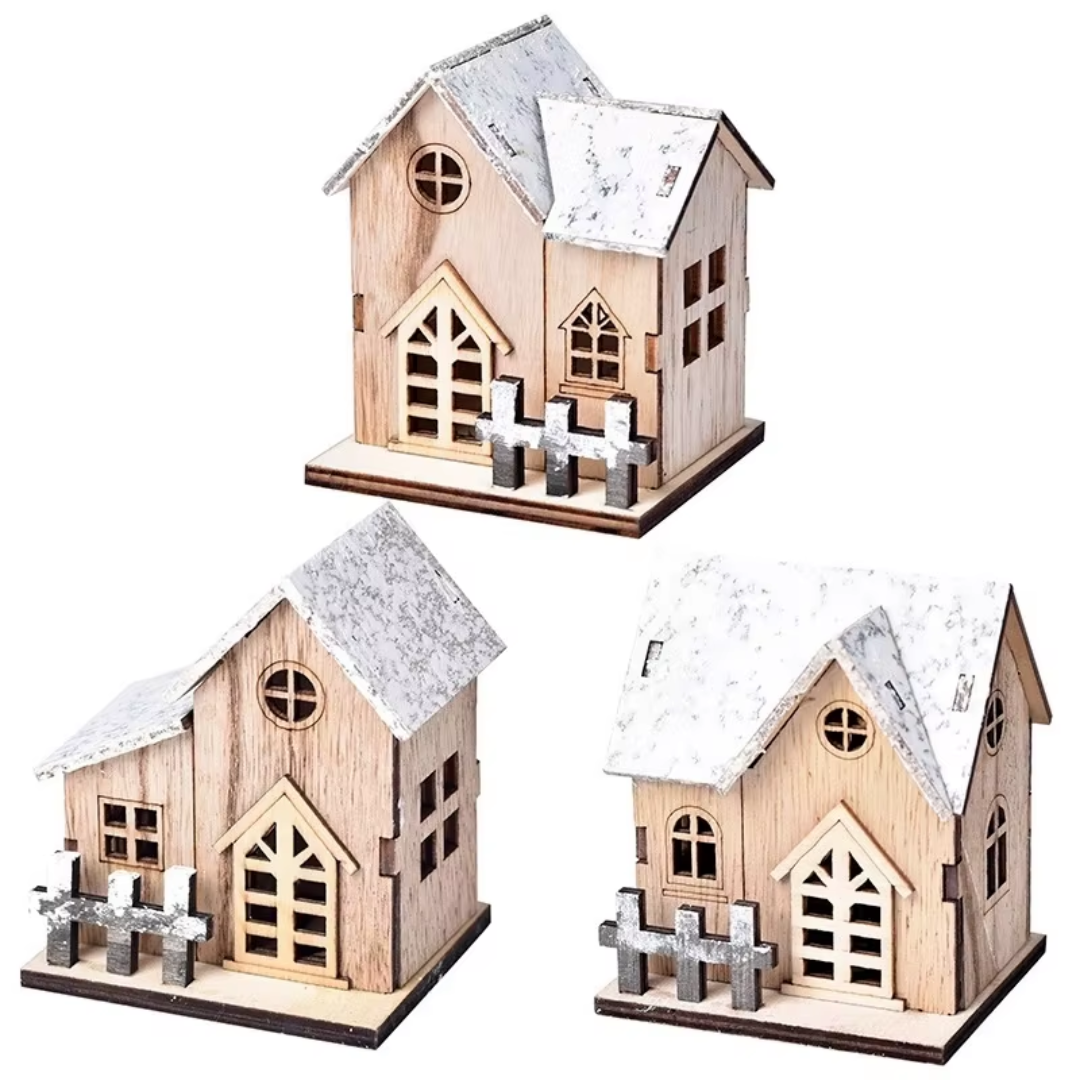 Wooden LED Christmas Houses Set (3 Pieces) – Nordic Village Light Décor