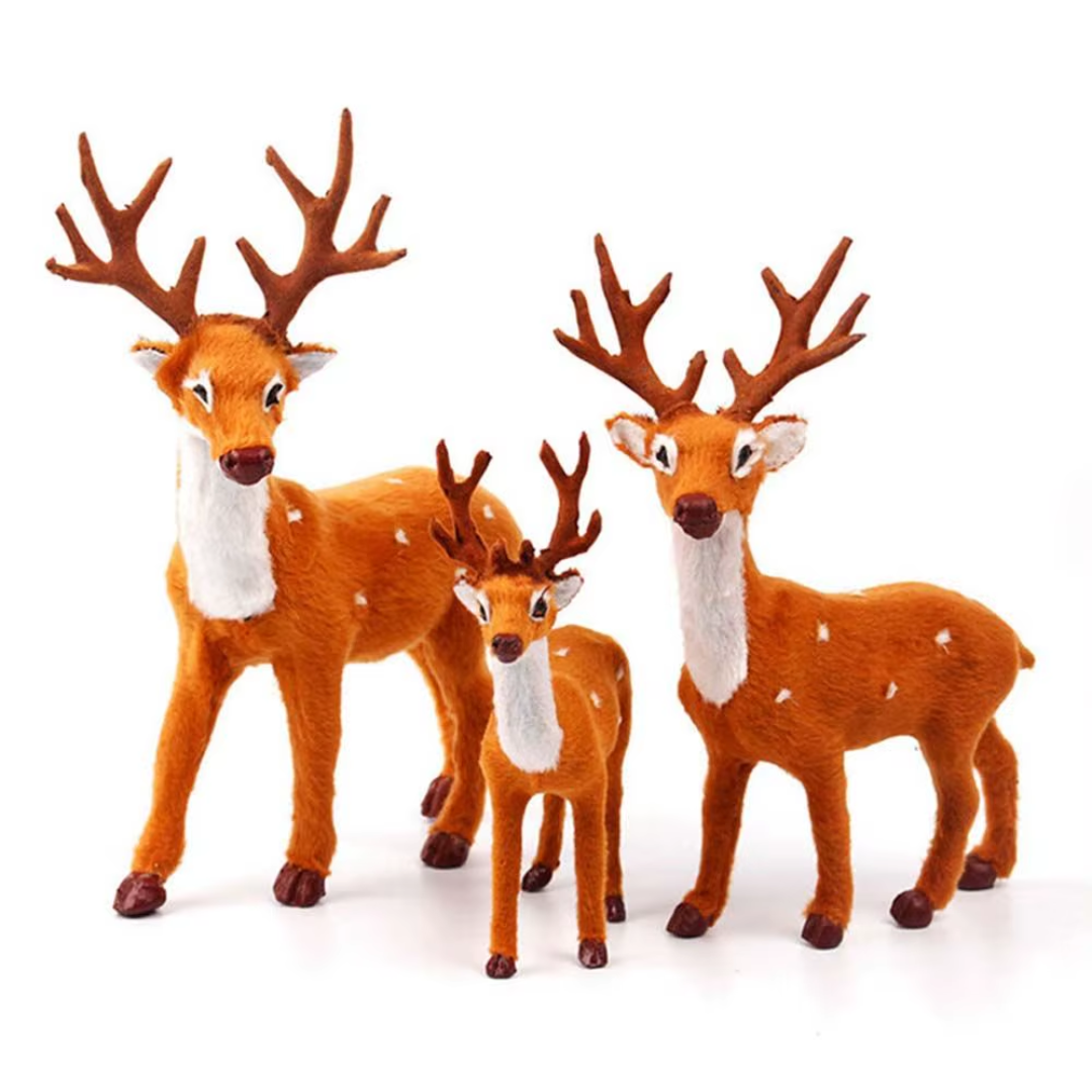 Christmas Deer Family Set β 3-Piece Plush Simulation Reindeer Decor | Festive Elk Ornaments for Home & Tree
