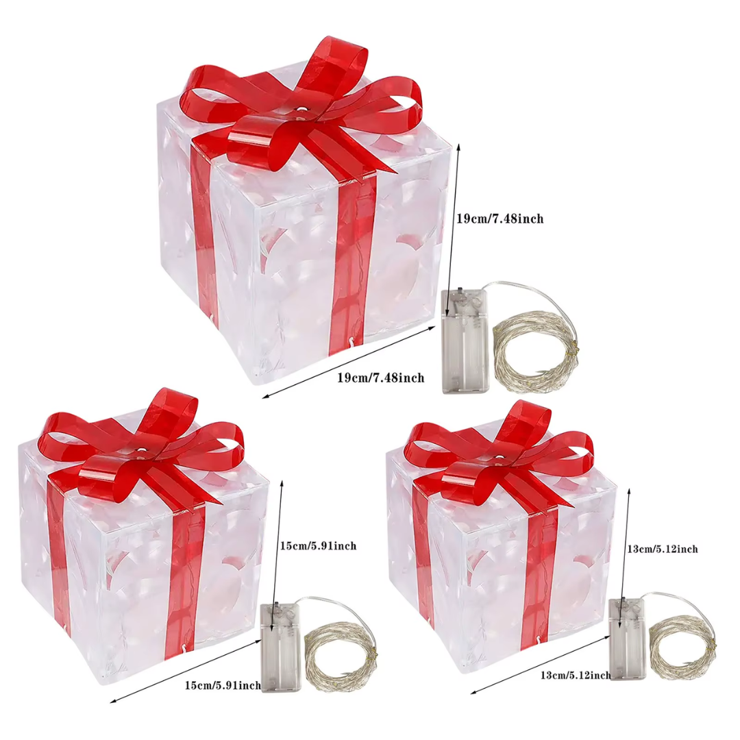 Christmas LED Gift Box Lights Set (3 Pieces) β Glowing Holiday Present Decorations