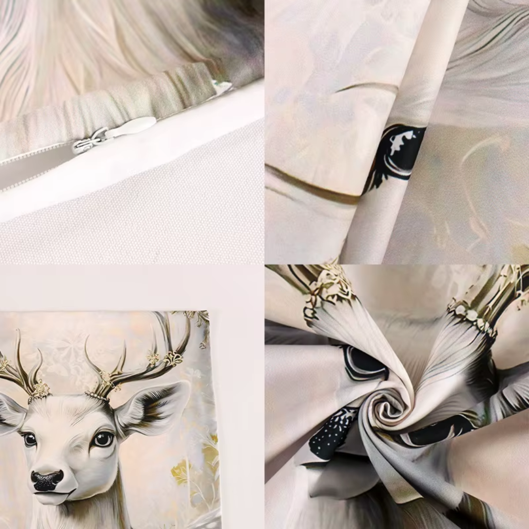 Vintage Christmas Cushion Covers Set (4 Pieces) – Golden Holiday Pillow Collection