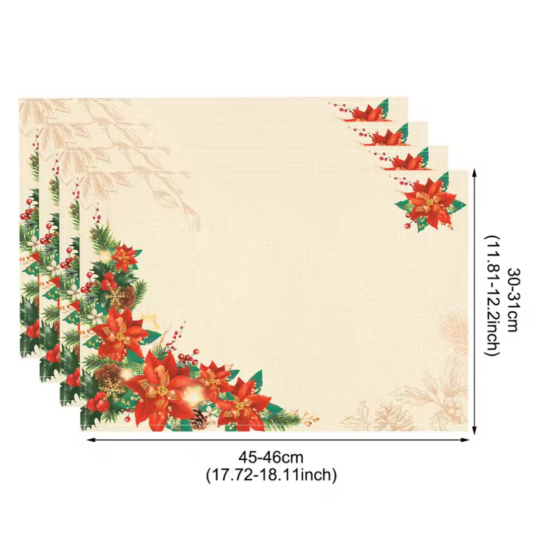 Christmas Linen Placemats Set (4 Pieces) – Merry Christmas Collection