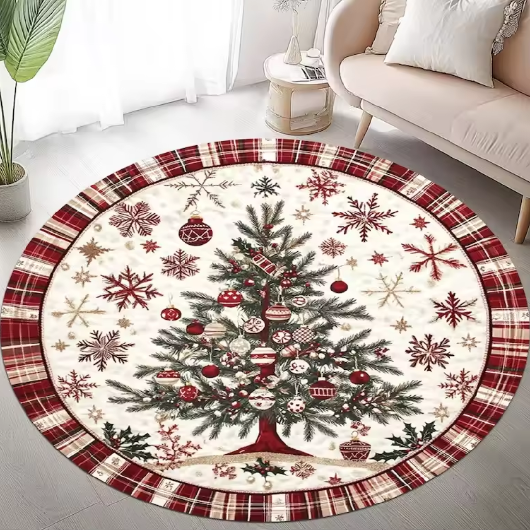 Christmas Round Rug β Festive Snowflake & Tree Collection