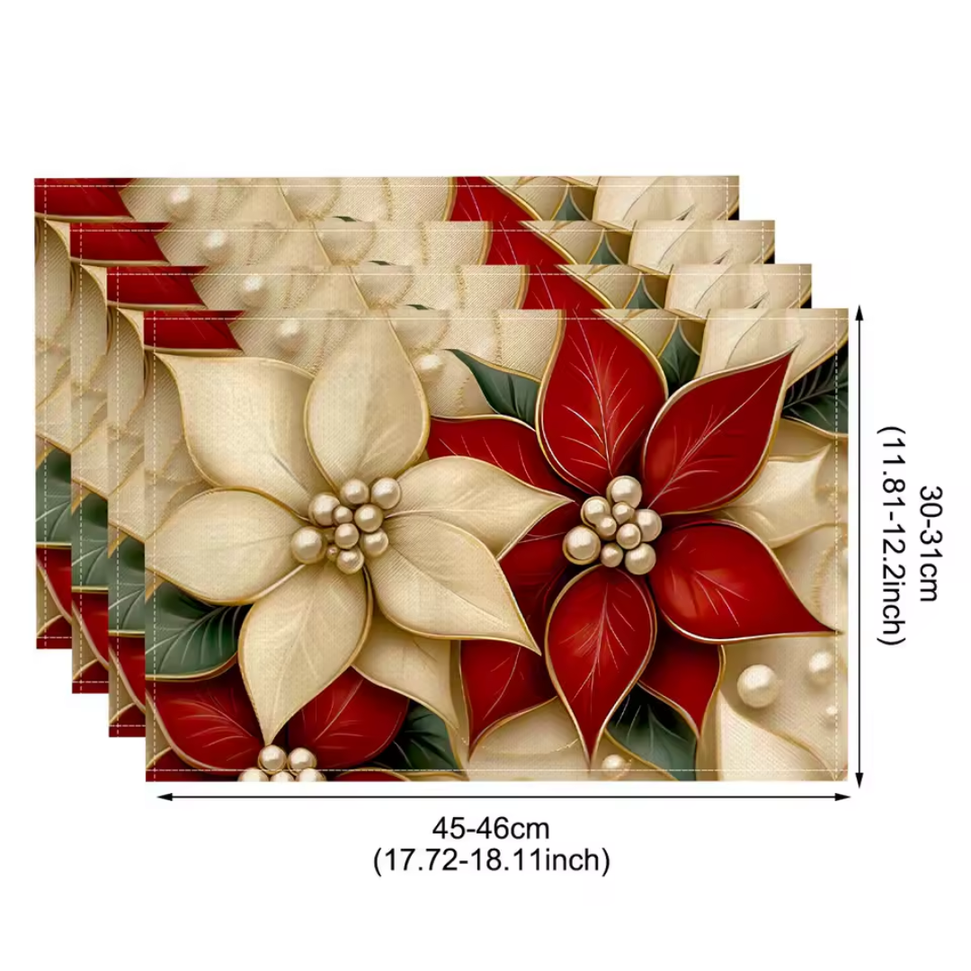 Christmas Linen Placemats Set (4 Pieces) – Merry Christmas Collection