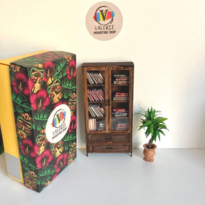 Miniature Bookshelf, Dollhouse Miniature Bookcase