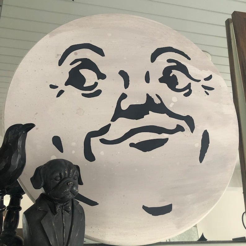 Vintage Man in the Moon Wood Sign