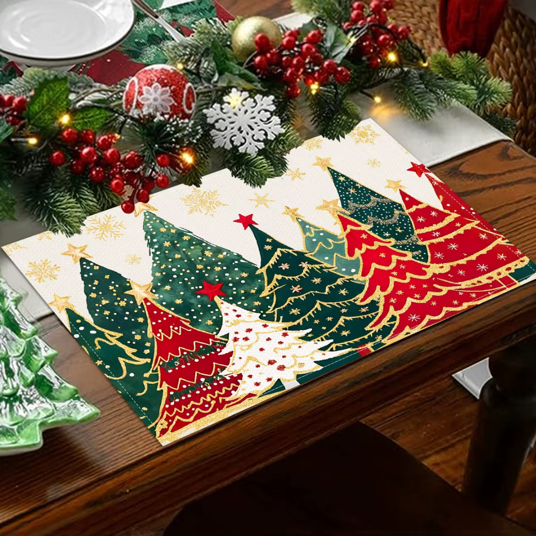 Christmas Linen Placemats Set (4 Pieces) – Merry Christmas Collection