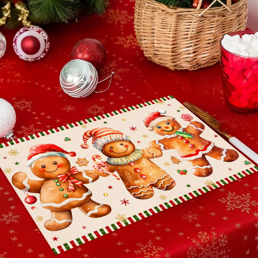 Christmas Linen Placemats Set (4 Pieces) – Merry Christmas Collection