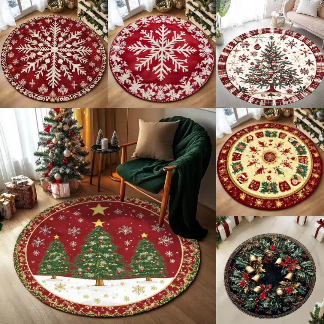Christmas Round Rug – Festive Snowflake & Tree Collection