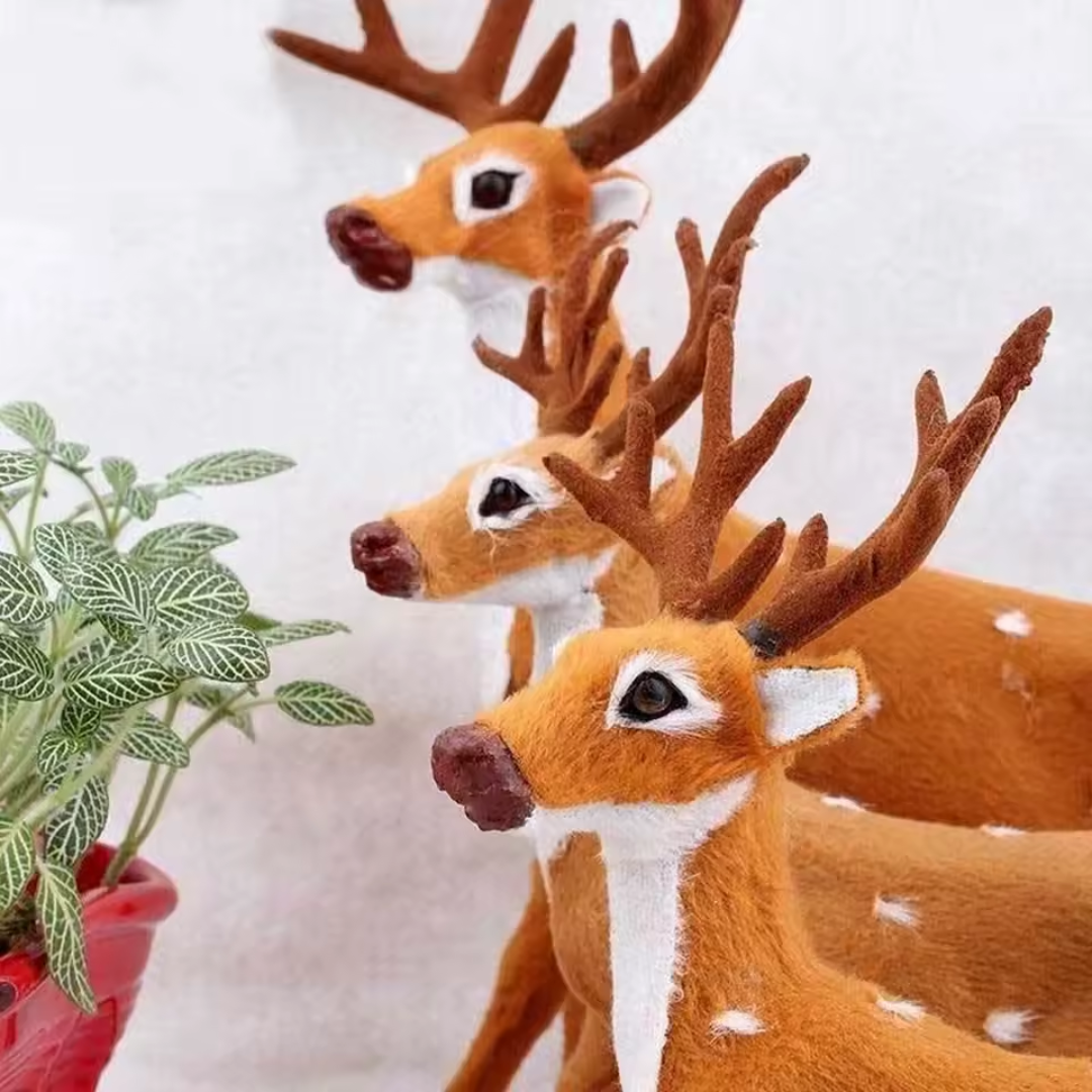 Christmas Deer Family Set – 3-Piece Plush Simulation Reindeer Decor | Festive Elk Ornaments for Home & Tree