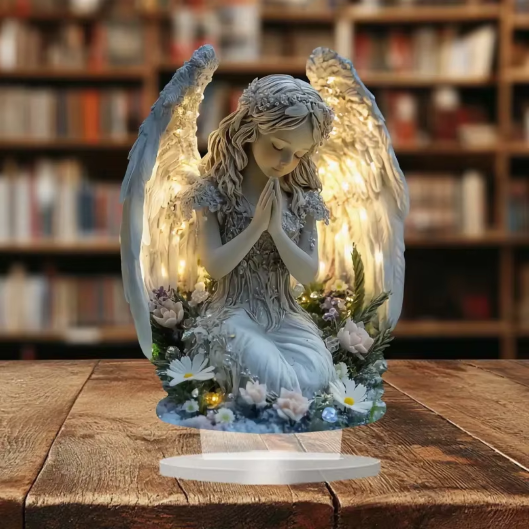 Radiant Praying Angel Light – Acrylic Luminous Decor for Peaceful Homes