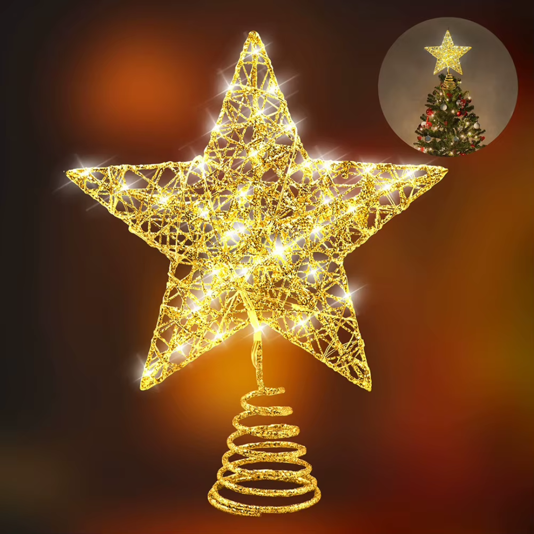 LED Christmas Tree Star Topper – Gold & Silver Holiday Decor