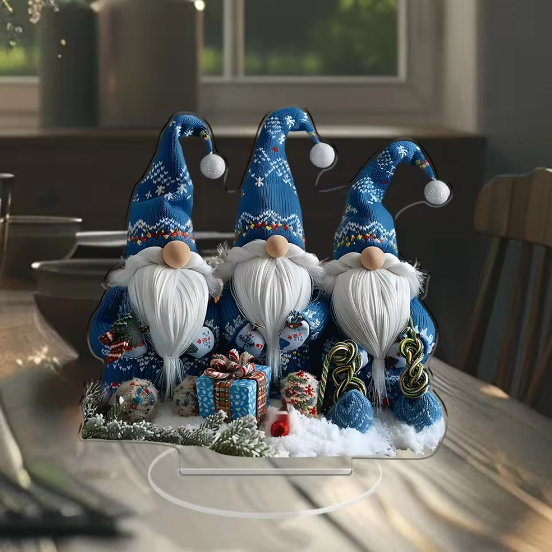 Nordic Blue Christmas Gnomes — Acrylic LED Tabletop Decoration