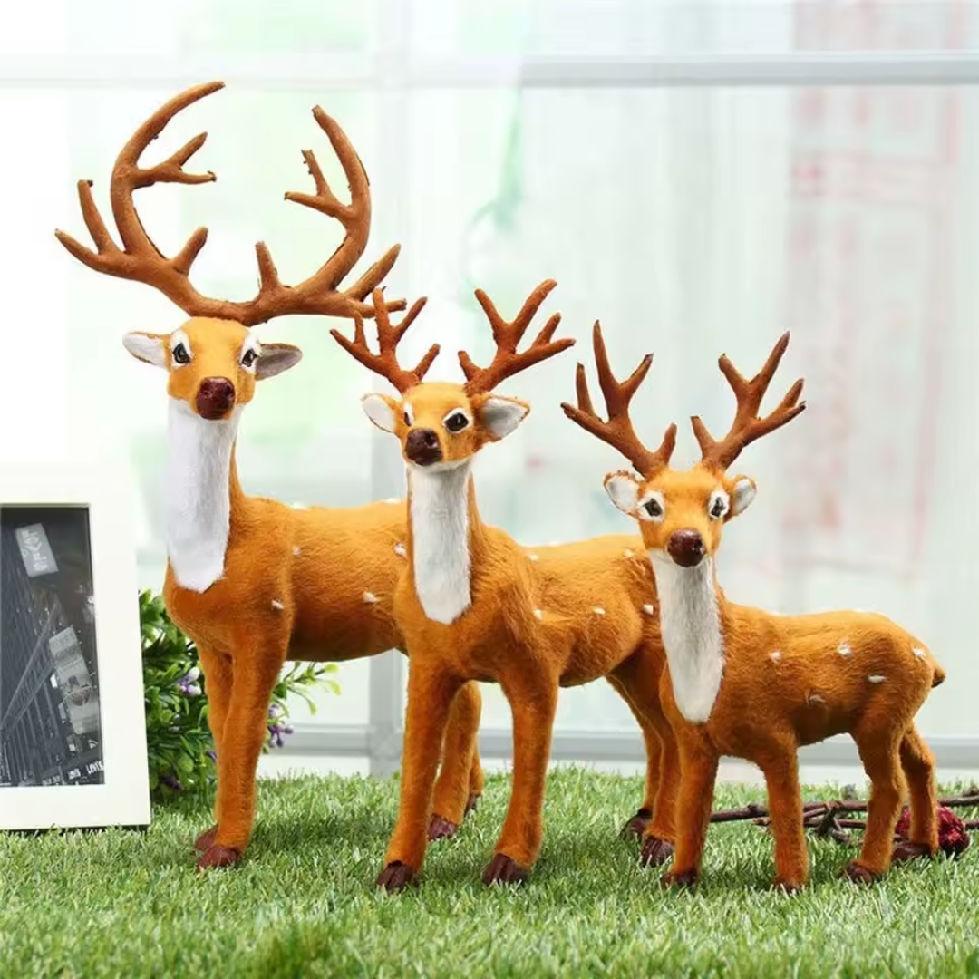 Christmas Deer Family Set – 3-Piece Plush Simulation Reindeer Decor | Festive Elk Ornaments for Home & Tree