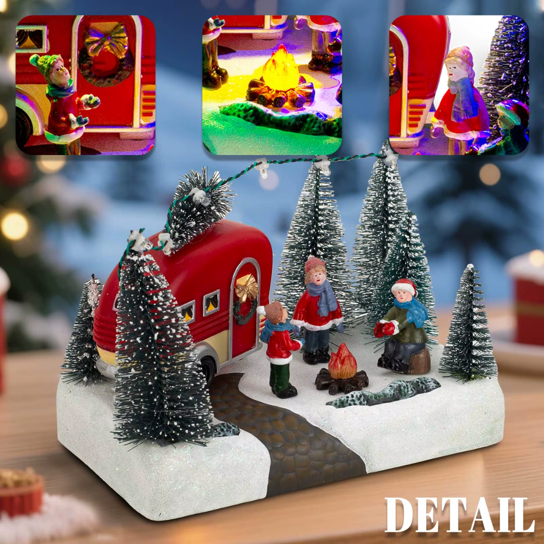 Christmas Camper Scene with LED Lights & Music – Holiday Caravan Village Décor