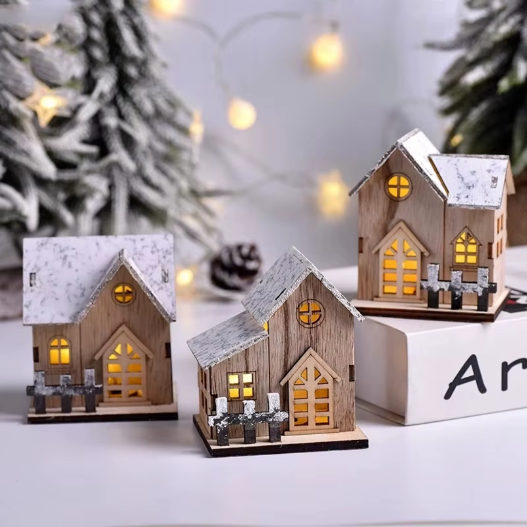 Wooden LED Christmas Houses Set (3 Pieces) – Nordic Village Light Décor
