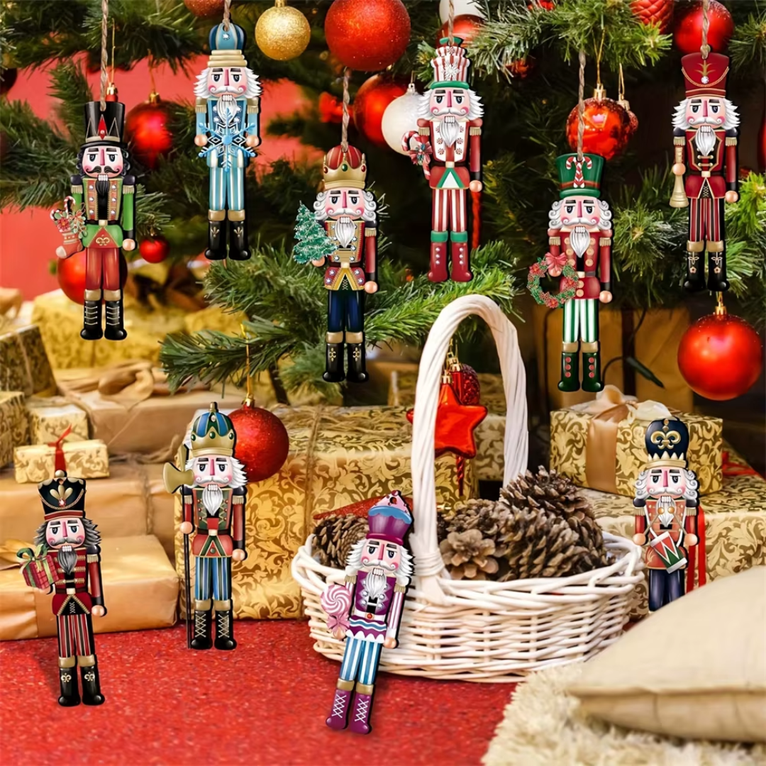 12-Piece Nutcracker Wooden Christmas Ornaments Set – Festive Tree Hanging Decorations