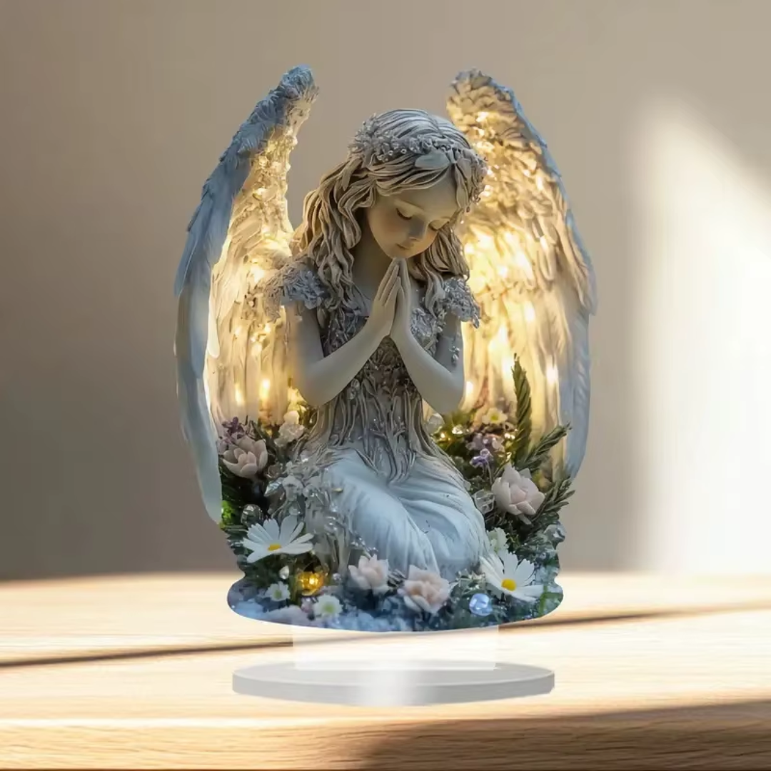 Radiant Praying Angel Light – Acrylic Luminous Decor for Peaceful Homes