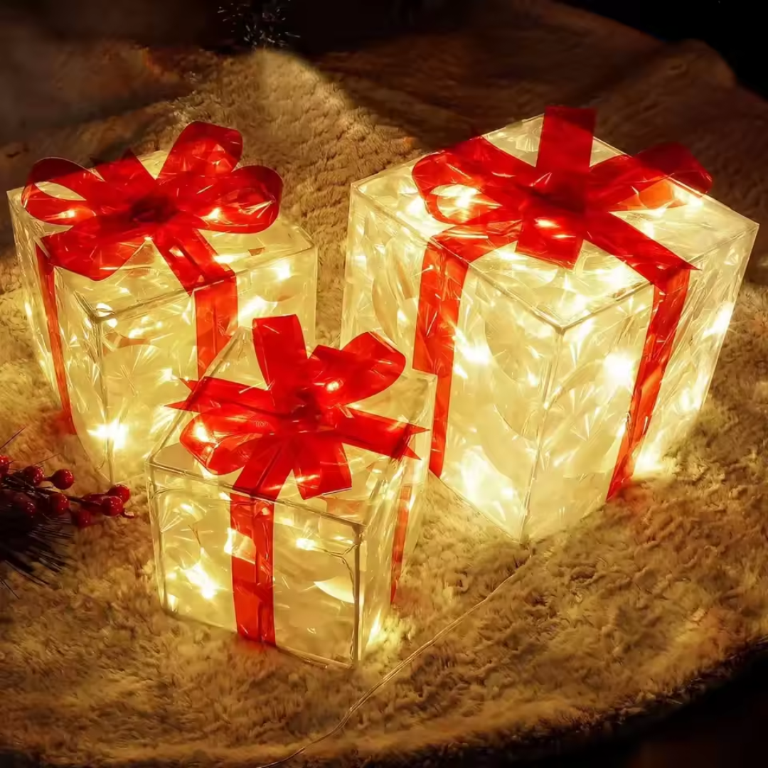 Christmas LED Gift Box Lights Set (3 Pieces) – Glowing Holiday Present Decorations