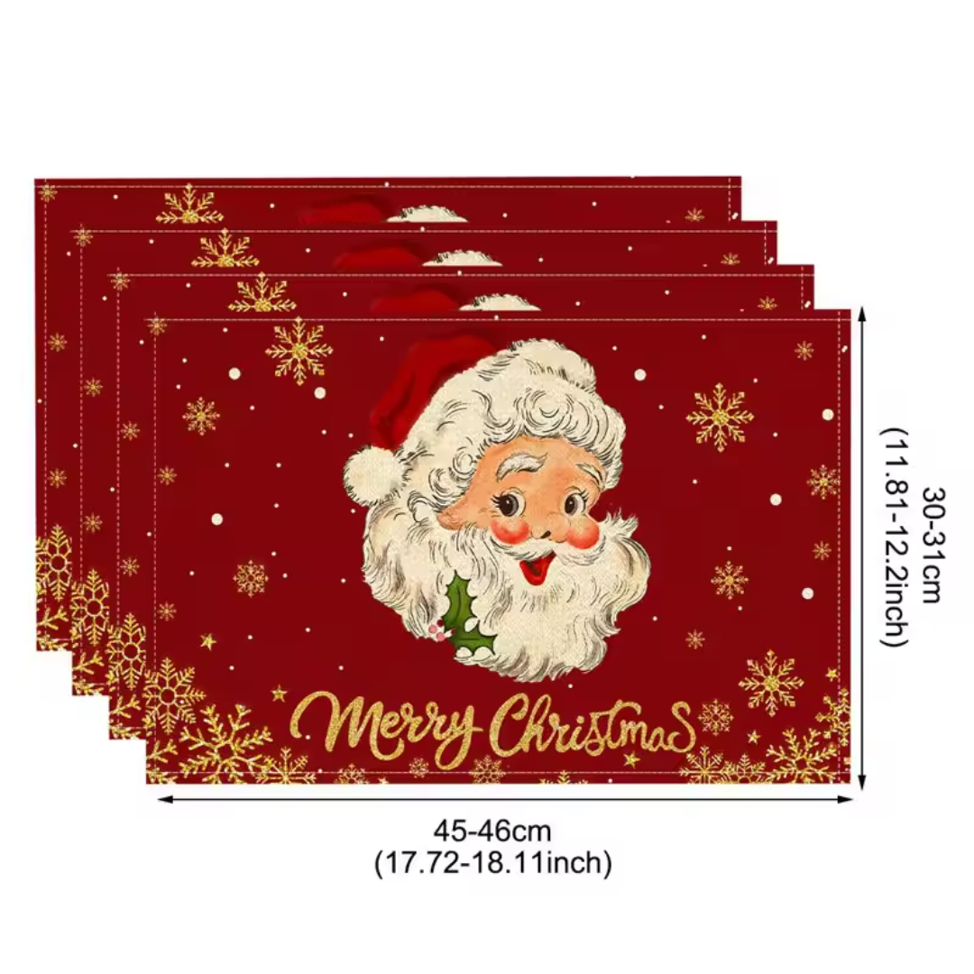 Christmas Linen Placemats Set (4 Pieces) – Merry Christmas Collection