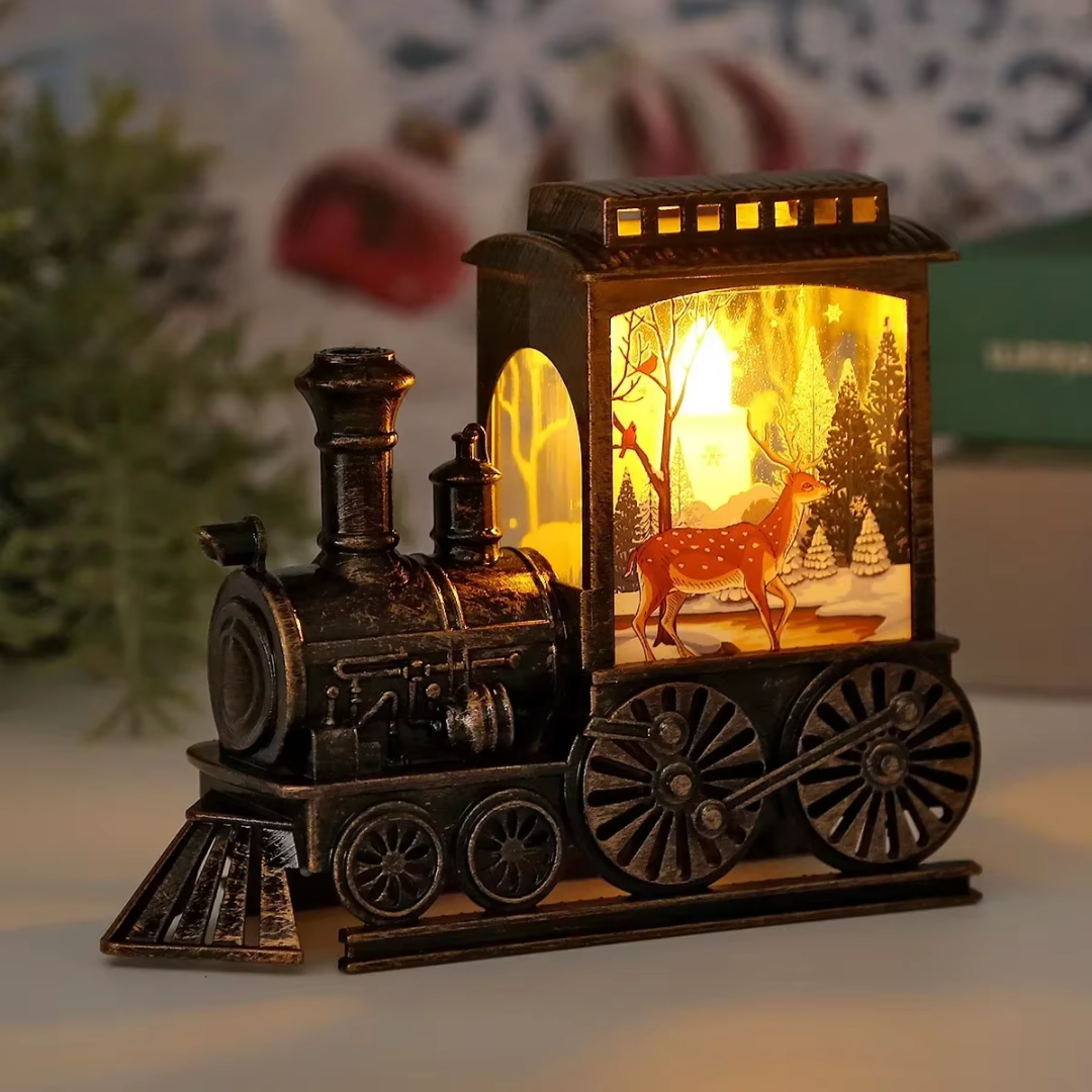 Vintage Christmas Train LED Lantern – Festive Glowing Ornament