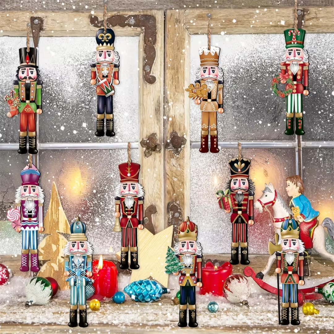 12-Piece Nutcracker Wooden Christmas Ornaments Set – Festive Tree Hanging Decorations