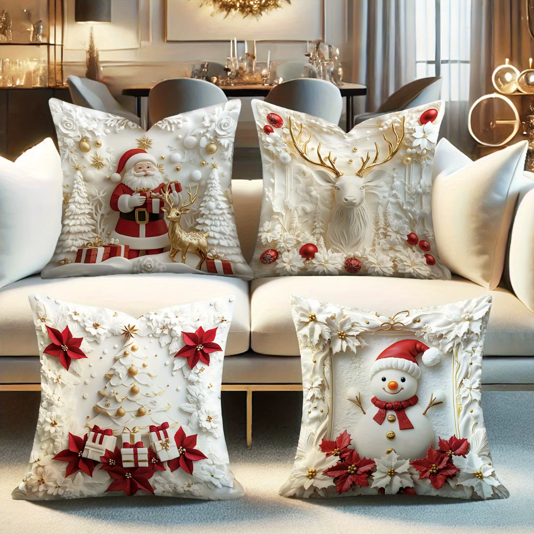 Christmas Pillow Covers (45×45 cm) – 2D Holiday Relief Collection